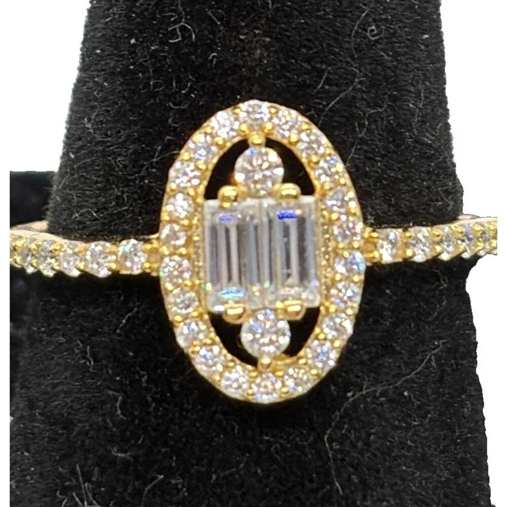 14K Gold Over 925 Moissanite Ring .5CT Baguette Halo Size 7 NWT